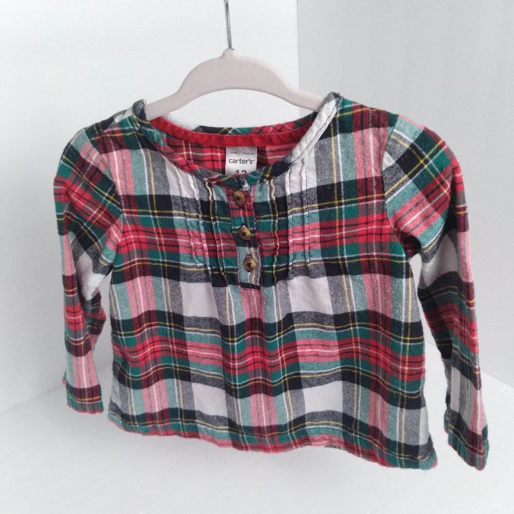 Flannel Red Green Plaid Shirt (12mo Baby Girl)  Carter's